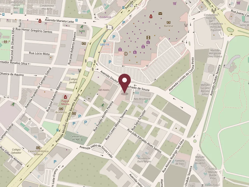 Mapa do Jardins, em Aracaju, com o marcador no Neo Office Jardins, na Avenida Doutor José Machado de Souza, ao lado do Shopping Jardins